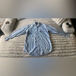 Men’s Looney Tunes Light Blue Long Sleeve Jean Button Down Shirt